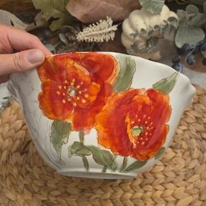 Red Poppy By Maxcera Floral Ceramic Bowl with Red and Green Design